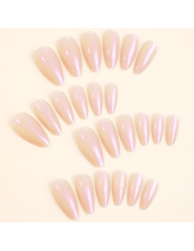 Uñas Postizas Almendra Mediana TOGZOM 24 Pcs Nude Brillo