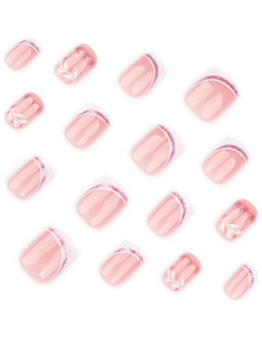24 Uñas Postizas Cortas Cuadradas RTKHFZE con Diseño Floral