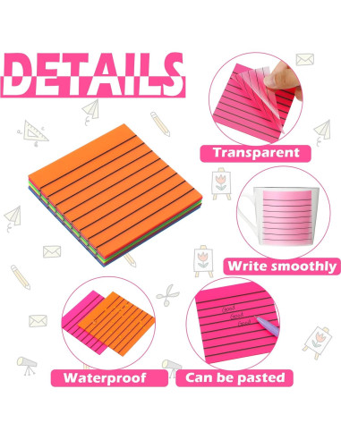 Notas Adhesivas Transparentes Yinder 24 Hojas 7.6x7.6cm Colores Brillantes