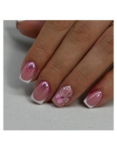 Uñas Postizas Mariposa OCOUYVD Acrílico Brillo Rosa 24 Pcs