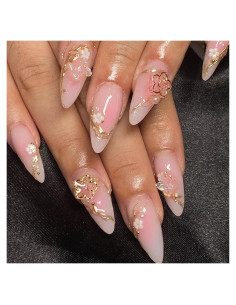 Uñas Postizas Florales Almendra SHIQIXIANNV 24 Piezas