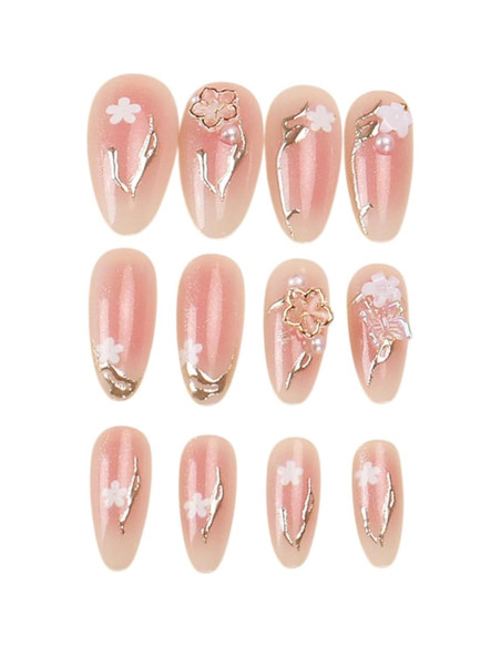 Uñas Postizas Florales Almendra SHIQIXIANNV 24 Piezas Uñas Postizas Florales Almendra SHIQIXIANNV 24 Piezas
