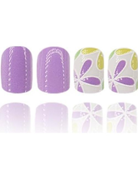 Uñas Postizas Cortas Cuadradas Sevgob Moradas con Flores 24pcs Uñas Postizas Cortas Cuadradas Sevgob Moradas con Flores 24pcs