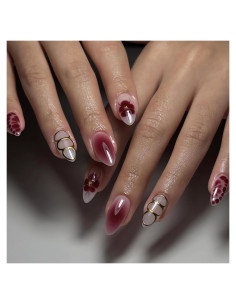 Uñas Postizas Medianas LPOODDNU con Diseño de Flores 24 Pcs