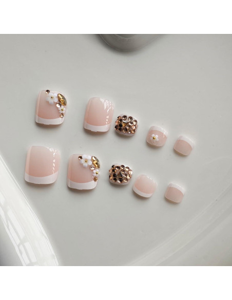 Uñas Falsas de Pies Punta Francesa Blanca NBNTGH 24 Pcs Uñas Falsas de Pies Punta Francesa Blanca NBNTGH 24 Pcs