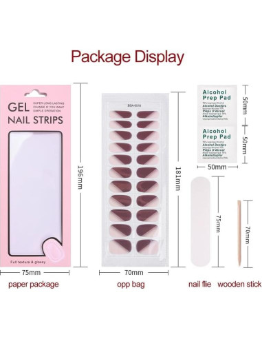 Tiras de Uñas de Gel Yekafue 22 Pcs Uva Púrpura Brillo