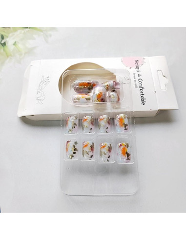 24 Uñas Postizas Cortas Cuadradas LINMEIZAI con Diseño Floral