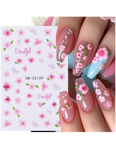 Calcomanías de Uñas 3D Autoadhesivas POWPOP 6PCS Flores Primavera