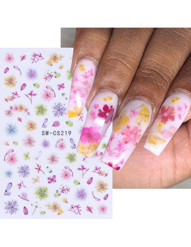 Calcomanías de Uñas 3D Autoadhesivas POWPOP 6PCS Flores Primavera