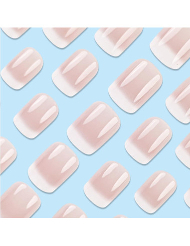 Uñas Postizas Cortas Francesas Ombre Rosa Blanco Hrnsnails
