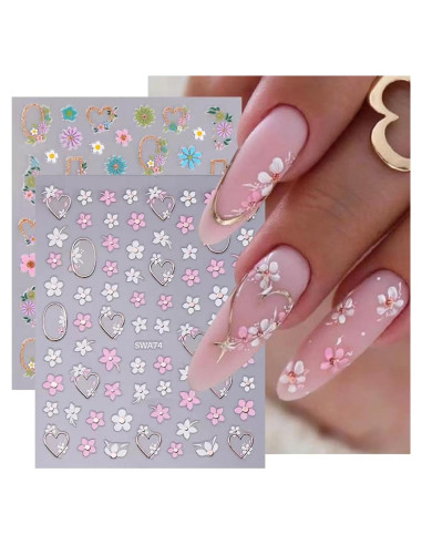 6 Hojas Calcomanías de Uñas Flores 3D LPOODDNU