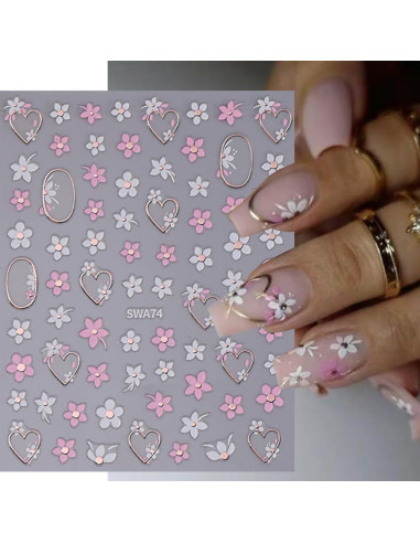 6 Hojas Calcomanías de Uñas Flores 3D LPOODDNU
