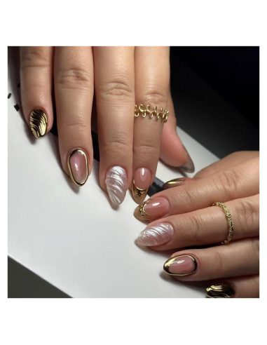 Uñas Postizas Cortas Ovaladas Doradas 24 Pcs KAICCOSO