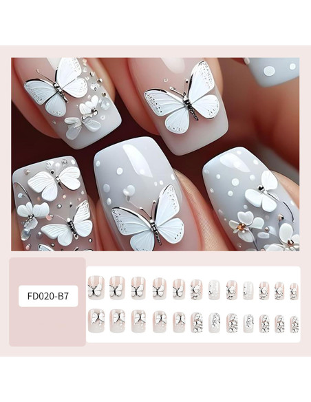 Uñas Postizas 3D Mariposa TBRZTR 24 Piezas Acrílicas Uñas Postizas 3D Mariposa TBRZTR 24 Piezas Acrílicas