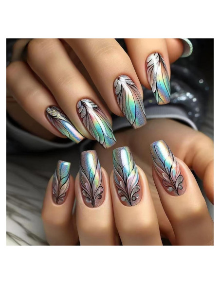 Uñas Postizas Medianas CJDLTS Pluma de Gradiente 24 Pcs Uñas Postizas Medianas CJDLTS Pluma de Gradiente 24 Pcs
