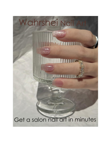 Tiras de Uñas de Gel Semi Curadas Wahrshei Ojo de Gato Nude 20pcs