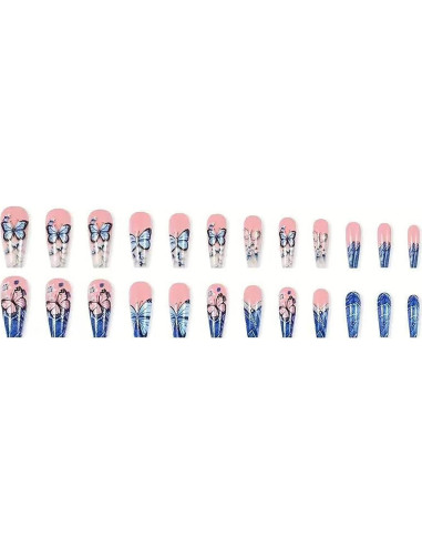 Uñas Falsas Largas Coffin Presión Francesa CHAONENG 24 Pcs
