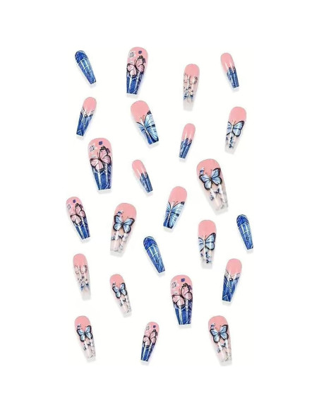 Uñas Falsas Largas Coffin Presión Francesa CHAONENG 24 Pcs Uñas Falsas Largas Coffin Presión Francesa CHAONENG 24 Pcs