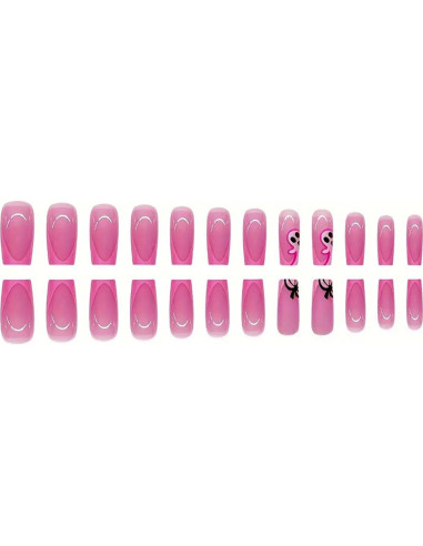 24 Uñas Postizas Cortas Halloween Rosa Fantasmas FDSQHSA