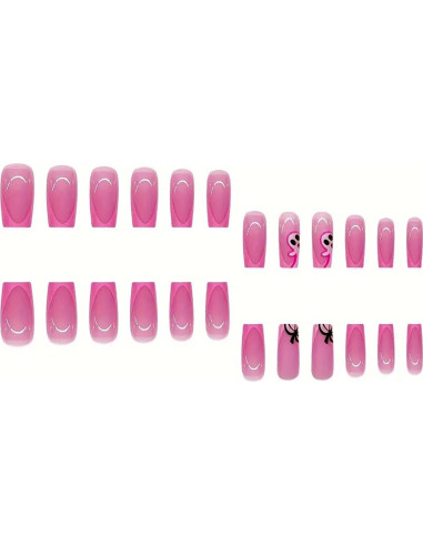 24 Uñas Postizas Cortas Halloween Rosa Fantasmas FDSQHSA