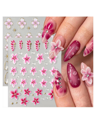Calcomanías de Uñas TANYOOTO 5D Flores Multicolor 4PCS