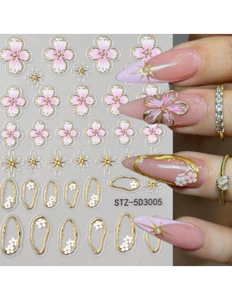 Calcomanías de Uñas TANYOOTO 5D Flores Multicolor 4PCS Calcomanías de Uñas TANYOOTO 5D Flores Multicolor 4PCS