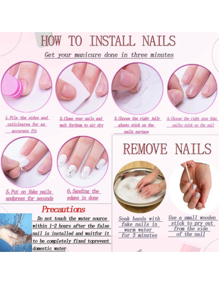 Uñas Postizas Largas RUOKEXIN 24Pcs Brillantes Punta Francesa Uñas Postizas Largas RUOKEXIN 24Pcs Brillantes Punta Francesa