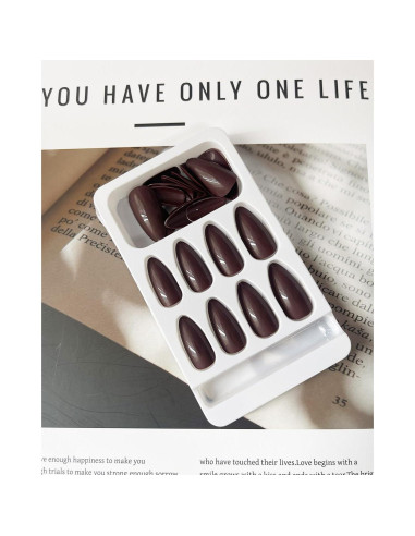 Uñas Postizas Almendra Medianas MinFeel Chocolate Marrón 24PCS