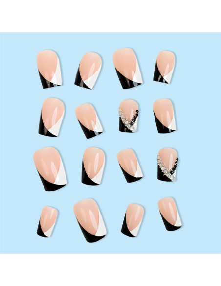 Uñas Postizas Francesas Negras y Blancas Puyokinm 24 Piezas Uñas Postizas Francesas Negras y Blancas Puyokinm 24 Piezas