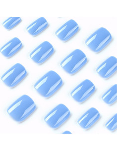 Uñas Postizas Cortas Azules Gritose - 24 Uñas Acrílicas Reutilizables 2