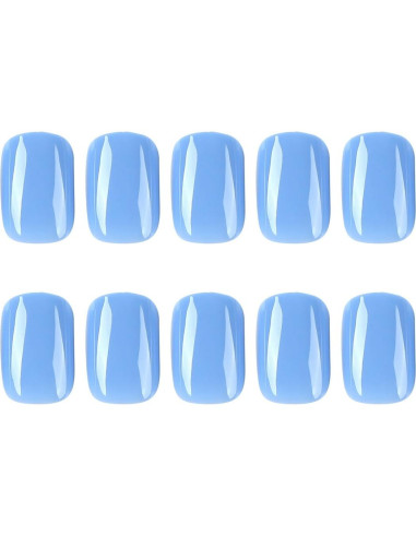 Uñas Postizas Cortas Azules Gritose - 24 Uñas Acrílicas Reutilizables