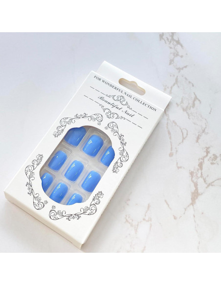 Uñas Postizas Cortas Azules Gritose - 24 Uñas Acrílicas Reutilizables Uñas Postizas Cortas Azules Gritose - 24 Uñas Acrílicas Reutilizables