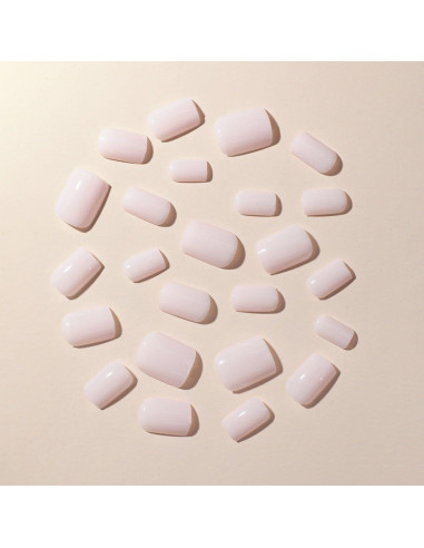 Uñas Postizas Cortas Cuadradas BFY 24 Pcs Gel Rosa-Blanco