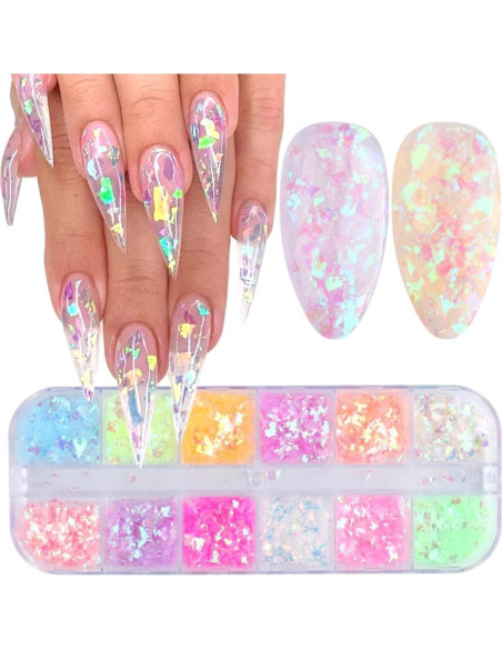 Lentejuelas de Uñas Holográficas DZPGUONIZ 12 Colores 28g Lentejuelas de Uñas Holográficas DZPGUONIZ 12 Colores 28g