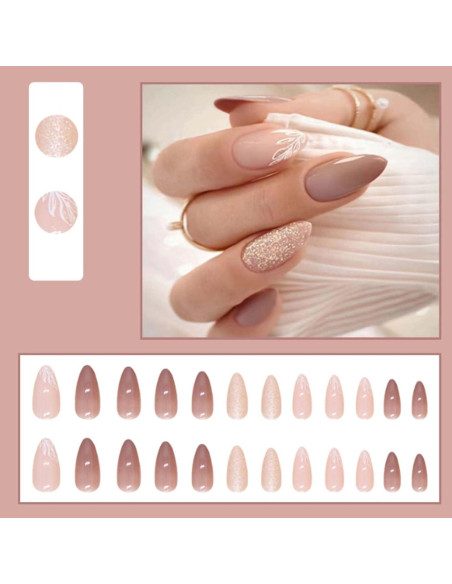 Uñas Postizas Cortas Almendra Nude Francesas YoYoee 24PCS Uñas Postizas Cortas Almendra Nude Francesas YoYoee 24PCS