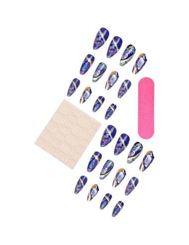 Uñas Postizas Almendra Azul Brillante 24pcs Sevgob
