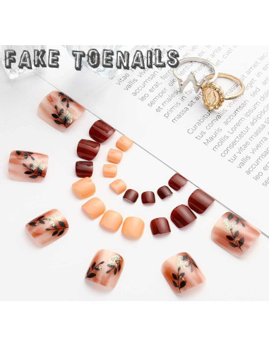 Uñas Falsas Cuadradas Brillantes Outyua 24pcs para Pies