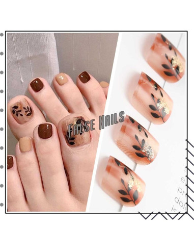 Uñas Falsas Cuadradas Brillantes Outyua 24pcs para Pies