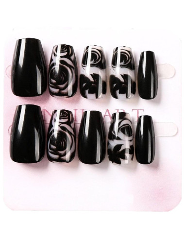 Uñas Postizas Cortas Coffin PXUEZAY con Diseños de Flores 24 Pcs