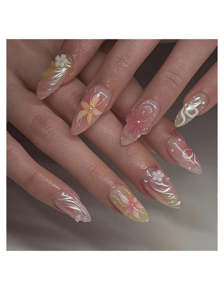 Uñas Postizas 3D XZMeiLun Rosa Almendra 30 Pcs Reutilizables Uñas Postizas 3D XZMeiLun Rosa Almendra 30 Pcs Reutilizables