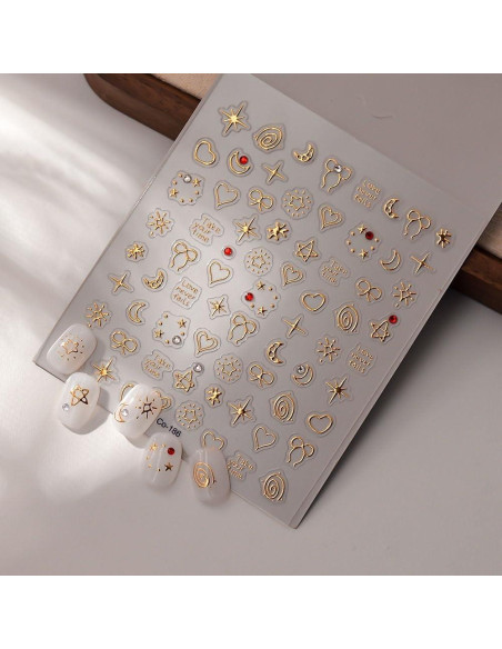 Calcomanías de Uñas Doradas 5D CTTHNBD - Corazón y Estrella Calcomanías de Uñas Doradas 5D CTTHNBD - Corazón y Estrella