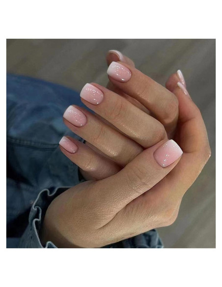 Uñas Postizas Cortas Ombre Rosa Yivaiks 24 Pcs Acrílicas Uñas Postizas Cortas Ombre Rosa Yivaiks 24 Pcs Acrílicas