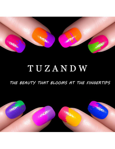 Uñas Postizas Cortas Cuadradas TUZANDW 24 Pcs Brillo Lentejuelas