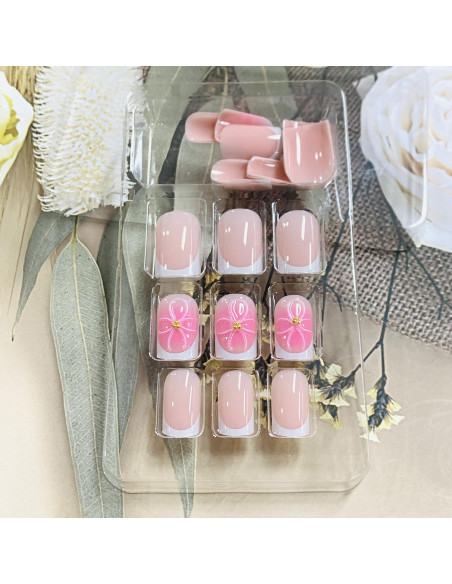 Uñas Postizas Cortas Cuadradas FIEONCIY Francesa Rosa 24 Piezas Uñas Postizas Cortas Cuadradas FIEONCIY Francesa Rosa 24 Piezas