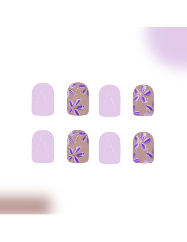 Uñas Postizas Cortas Cuadradas Lnulyaciy 24Pcs Flores