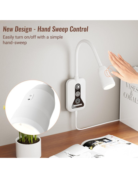 Luz de Lectura Montada en Pared WOKWOYIO con Sensor y USB-C Luz de Lectura Montada en Pared WOKWOYIO con Sensor y USB-C