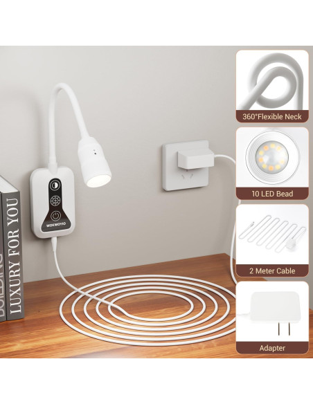 Luz de Lectura Montada en Pared WOKWOYIO con Sensor y USB-C Luz de Lectura Montada en Pared WOKWOYIO con Sensor y USB-C