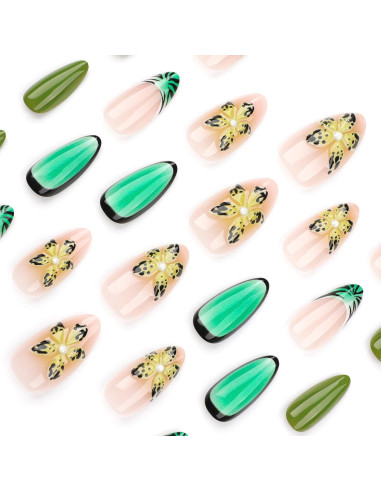 Uñas Postizas de Almendra FIEONCIY Acrílicas Francesas 12 Pzas