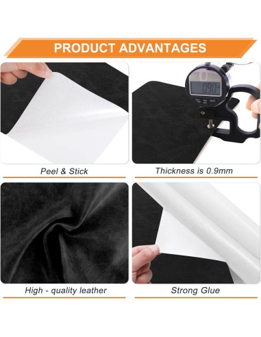 Parche de Cuero Autoadhesivo Xroam 20x28 cm Negro - 2 Pcs