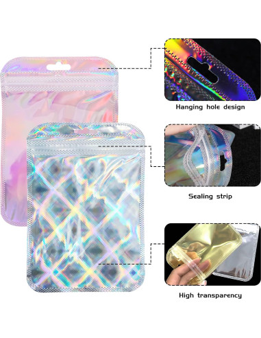 100 Bolsas Mylar Holográficas Reutilizables itechpanda 10x15cm
